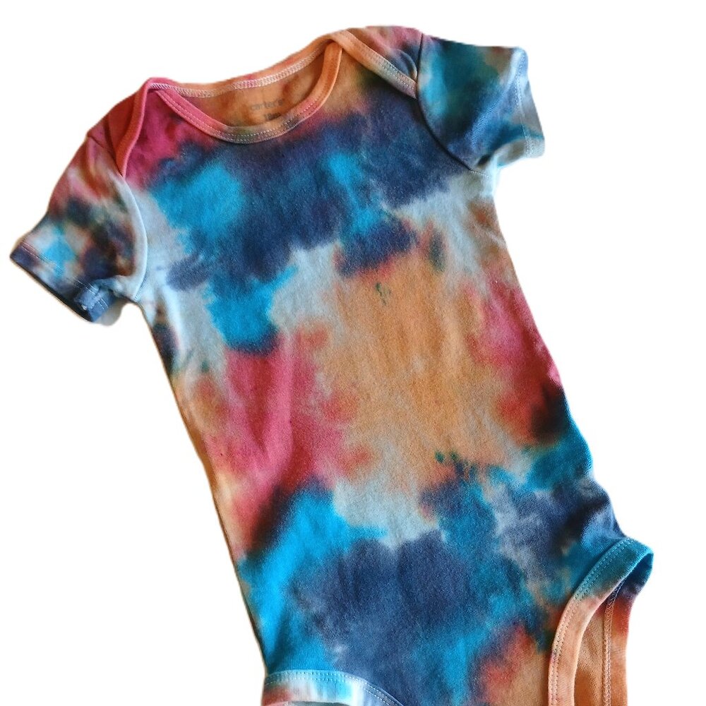 Tie Dye Baby Bodysuit With Abstract Pattern in Blue Red Orange 18 Months NWT - Picture 11 of 16